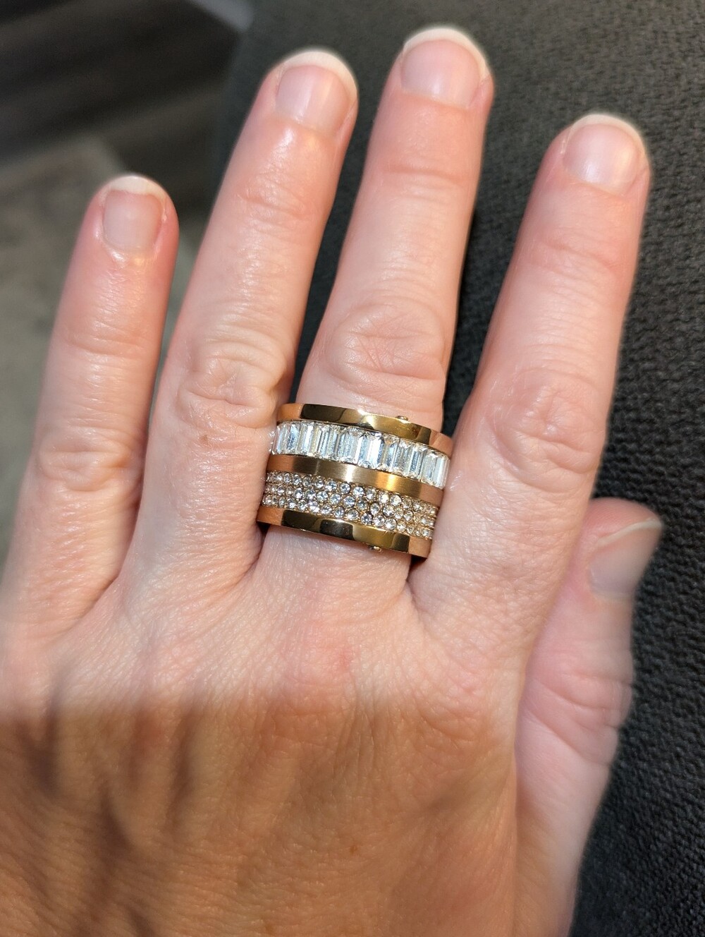 Michael Kors Rose Gold Wide Band Ring with Pavé and Baguette Crystals